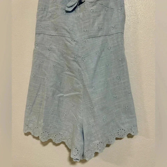 Zara Baby Blue Embroidered‎ Shorts Romper w/ Spaghetti Straps & Side Zip NWT M - Picture 7 of 9